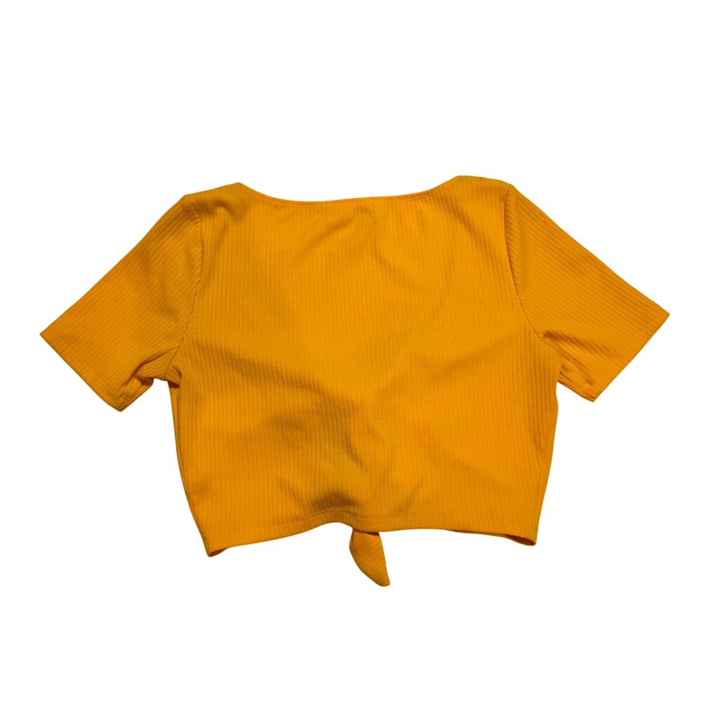 Urban Outfitters Mustard Yellow Ribbed Tie-Front Crop Top Women's Small Festival - Picture 4 of 14